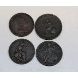 1746 George II Halfpenny 1799 George III Halfpenny second Type Soho Mint 1834 William III Half Penny