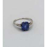A sapphire and diamond Art Deco style ring, approximate weight 2.5gm, size L 1/2