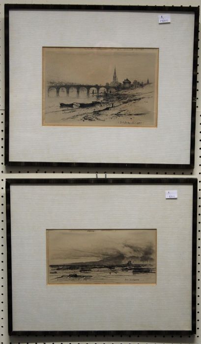 Sir David Young Cameron RA (Scottish 1865-1945) Perth Bridge and Arran. Two drypoint etchings, 17.