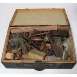 A small quantity of carpentry tools in a painted wooden case marked W/O S Smith Taylor 1890313 RAF