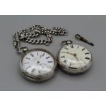 A pair of key wound pocket watches, one marked 935, the other a sterling silver watch with