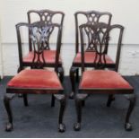 A matched part set of five Edwardian mahogany dining chairs in the George II style, each with drop