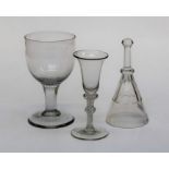 An 18th century style wine glass, the bell bowl over knopped opaque twist stem on spreading foot, 15