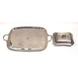 A late Victorian silver plated large two handled tray, gadroon border, monogram to centre, stamped