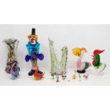 A collection of 22 Murano glass figures and nine miniature Murano animals x 31, a clown ashtray (