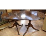 Reproduction Georgian, mahogany, pedestal, D-end Dining Table with a single leaf.