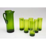 A mid Century Bjorkshult green glass lemonade set, with jug, six hi ball glasses  all items are in