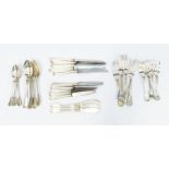 A part late 19th Century fiddle and thread collection of flatware to include: six table spoons,