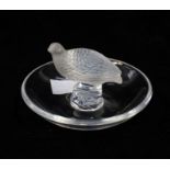 A late 20th Century glass Lalique pin dish with partridge detail