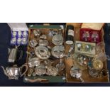 Collection of silver plate: three piece tea and coffee sets, along with condiments sets, picture