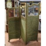 A 19th Century velvet, partially glazed room divider/screen of three panels