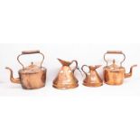 A collection of 19th Century copper wares including kettles, bed pans, measuring jug collection