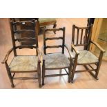 Three 19th century rush seat child's chairs