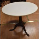 George III mahogany tilt top round tripod occasional table, top painted white