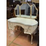 Mid-20th century French-style kidney-shaped Dressing Table and matching double headboard.