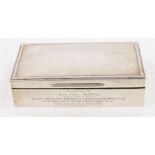 An Edwardian silver cigarette box with leather weighted base and wooden interior, the body with