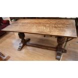 A solid oak reproduction Refectory Table with baluster legs, 170 x 80 x 75 cm