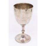 Pigeon Interest: An Edwardian silver presentation goblet, the reverse bowl engraved with a Pigeon,