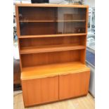 1970s teak Display Cabinet with two glazed sliding drawers and two base cupboard doors.