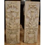 A pair of alabaster fireside columns with floral detail, provenance Warter Priory, Yorkshire Wolds