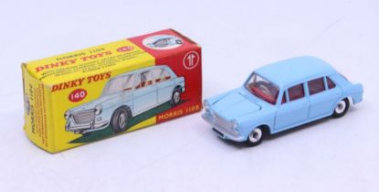 Dinky: A boxed Dinky Toys, Morris 1100, Reference No. 140, blue body. Original box, general wear