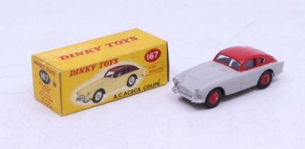 Dinky: A boxed Dinky Toys, A.C.Aceca Coupe, Reference No. 167, two-tone grey and red. Original