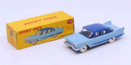 Dinky: A boxed Dinky Toys, Plymouth Plaza, Reference No. 178, two-tone blue, with silver hubs,