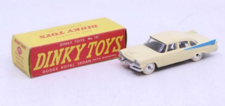Dinky: A boxed Dinky Toys, Dodge Royal Sedan (With Windows), Reference No. 191, cream with blue