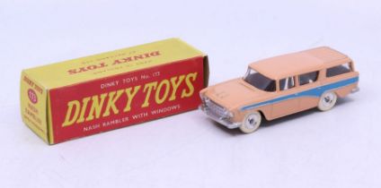 Dinky: A boxed Dinky Toys, Nash Rambler with Windows, Reference No. 173, salmon pink body with