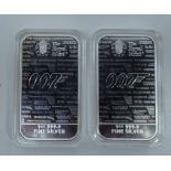 Two Royal Mint "007 No Time To Die" 1oz. silver bullion bars. (2)