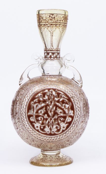 A Philippe Brocard red enamelled pilgrim flask, French, 19th century, of typical form with flat - Image 2 of 3