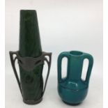 A vintage WMF green glass vase together with a Japanese turquoise  vase. (2)