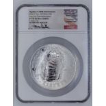 A 2019 Apollo 11 50th Anniversary one dollar (5oz.) silver proof coin, in NGC box (NGC graded PF70