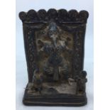 An early 20th century Indian bronze shrine, with Ganesha to centre, height 13.5cm.