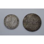 A George I 1723 shilling, first bust, rev. SSC in angles, together with a, William III 1697