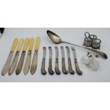 A collection of silver tableware, to include; a George III Old English pattern silver basting spoon,