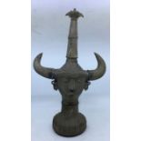 An African Benin style bronze head, height 46cm.