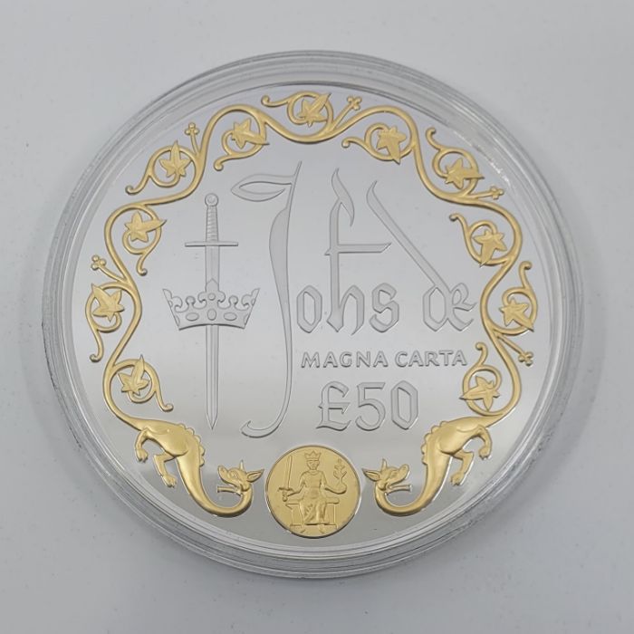 A Guernsey 2015 fifty pounds (10 oz.) "Magna Carta" silver proof coin, with selective 24ct. gold - Image 2 of 3
