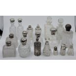 Four pairs of silver mounted cut glass scent bottles, together with eight other silver mounted glass