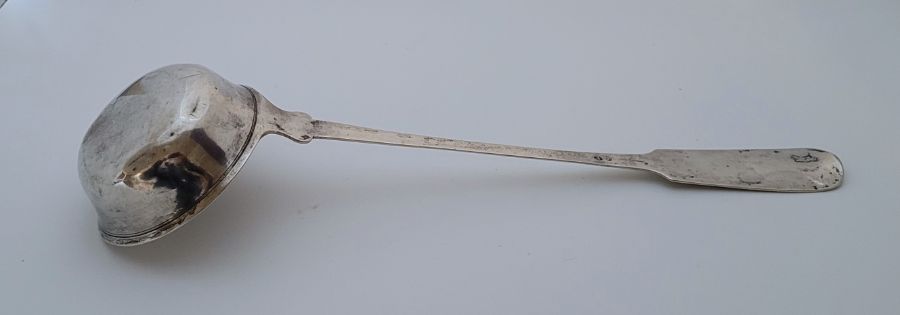 A large 19th century German silver fiddle pattern ladle, length 38cm. (211.4g) - Image 2 of 3