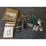 A large collection of miscellaneous items to include a collection of prints, bottles and others