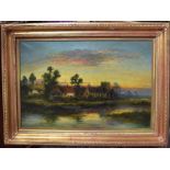 William Langley (British late 19th/ early 20th Century) oil on canvas of a riverside scene at