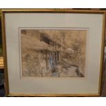 Ken Howard, A pencil and ink framed artwork depicting Village near Walling Nepal 79. Framed and