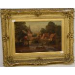 English School 19th Century oil on canvas, by T Whittle, signed and dated, of an English village