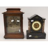 19th Century French slate mantle clock along with late 19th Century early 20th Century 8 day