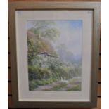 Hilary Scoffield (b.1958) Country Walk gouache, 47 x 35cm signed lower left, framed and glazed,