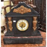 A large Victorian slate mantle clock