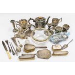 A collection of silver plated items to include condiments, teapots, flat wares etc