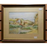 Three framed 1940s watercolours by Royal Crown Derby artist W E J Dean, signed - scenes of the