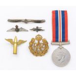 A selection of WWI and WWII aviation interest badges, to include: a WWI RFC silver and enamel